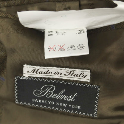 【中古】ベルベスト Belvest ウールカシミヤ ウィンドウペーンチェック 3B テーラードジャケット オリーブグリーンxブルー【サイズ50】【 状態ランクB 】【 メンズ 】
