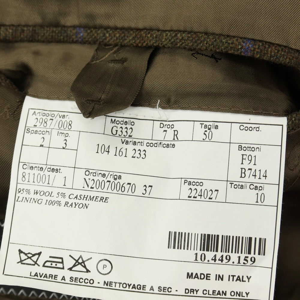 【中古】ベルベスト Belvest ウールカシミヤ ウィンドウペーンチェック 3B テーラードジャケット オリーブグリーンxブルー【サイズ50】【 状態ランクB 】【 メンズ 】