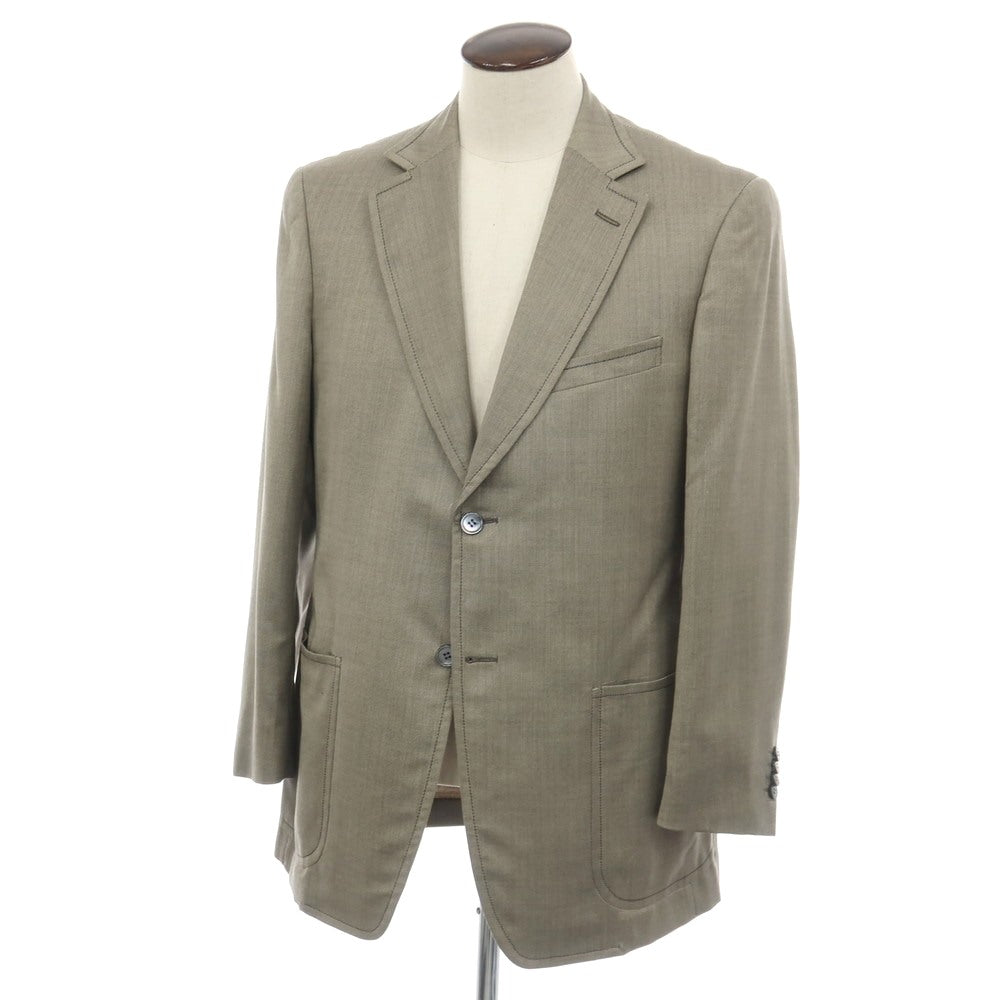 【中古】ジーゼニア Z Zegna ウールシルク 2B テーラードジャケット ライトグレージュxチャコール【サイズ50 R】【 状態ランクB 】【 メンズ 】