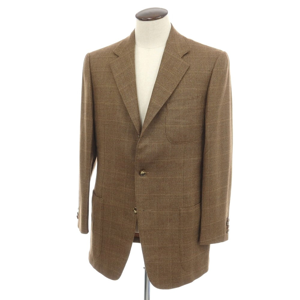 【中古】エルメネジルドゼニア Ermenegildo Zegna ウール チェック 3B テーラードジャケット ブラウンxイエローオーカー【サイズ50】【 状態ランクC 】【 メンズ 】