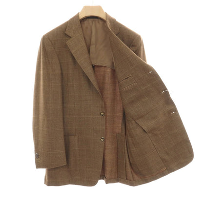 【中古】エルメネジルドゼニア Ermenegildo Zegna ウール チェック 3B テーラードジャケット ブラウンxイエローオーカー【サイズ50】【 状態ランクC 】【 メンズ 】