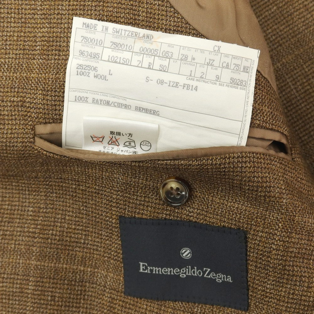 【中古】エルメネジルドゼニア Ermenegildo Zegna ウール チェック 3B テーラードジャケット ブラウンxイエローオーカー【サイズ50】【 状態ランクC 】【 メンズ 】