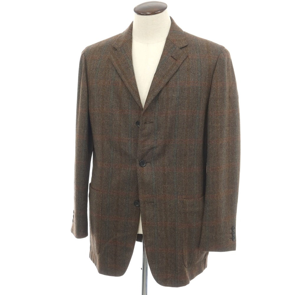 【中古】エルメネジルド ゼニア ソフト Ermenegildo Zegna soft カシミヤ ヘリンボーン×チェック 3B テーラードジャケット ブラウン【サイズ50】【 状態ランクB 】【 メンズ 】