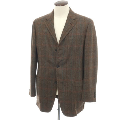 【中古】エルメネジルド ゼニア ソフト Ermenegildo Zegna soft カシミヤ ヘリンボーン×チェック 3B テーラードジャケット ブラウン【サイズ50】【 状態ランクB 】【 メンズ 】