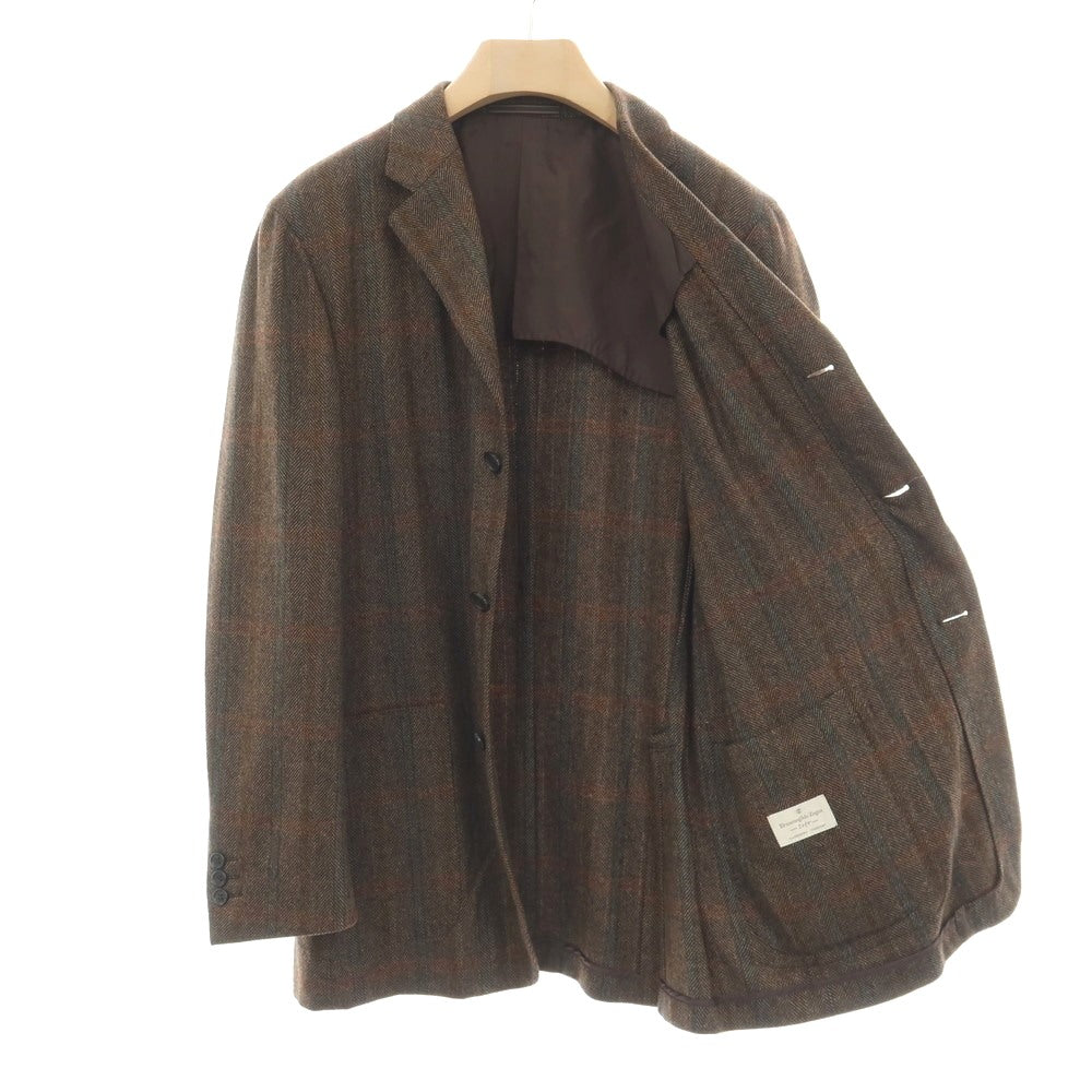 【中古】エルメネジルド ゼニア ソフト Ermenegildo Zegna soft カシミヤ ヘリンボーン×チェック 3B テーラードジャケット ブラウン【サイズ50】【 状態ランクB 】【 メンズ 】