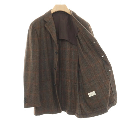【中古】エルメネジルド ゼニア ソフト Ermenegildo Zegna soft カシミヤ ヘリンボーン×チェック 3B テーラードジャケット ブラウン【サイズ50】【 状態ランクB 】【 メンズ 】