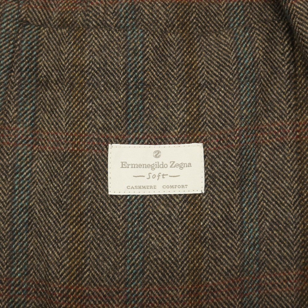 【中古】エルメネジルド ゼニア ソフト Ermenegildo Zegna soft カシミヤ ヘリンボーン×チェック 3B テーラードジャケット ブラウン【サイズ50】【 状態ランクB 】【 メンズ 】