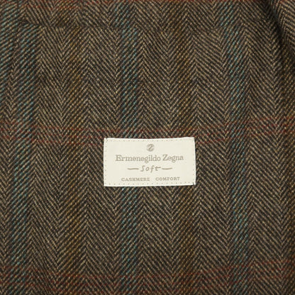 【中古】エルメネジルド ゼニア ソフト Ermenegildo Zegna soft カシミヤ ヘリンボーン×チェック 3B テーラードジャケット ブラウン【サイズ50】【 状態ランクB 】【 メンズ 】