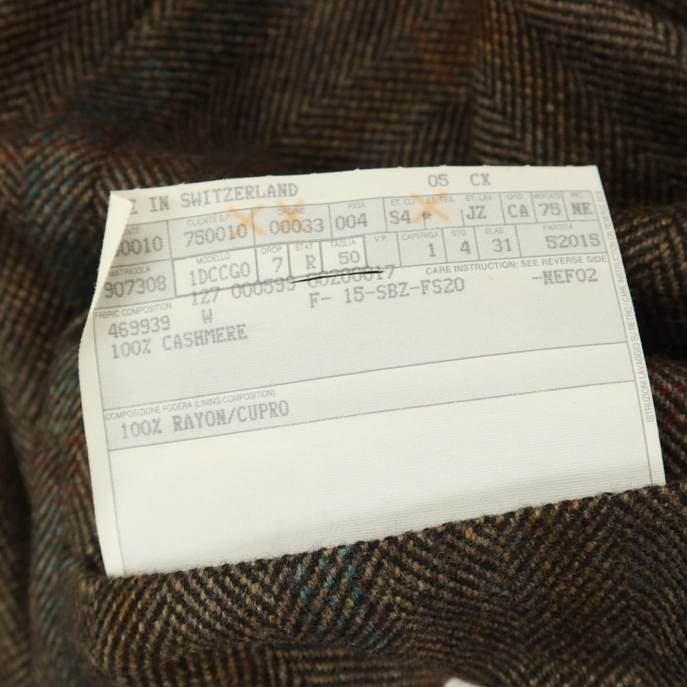 【中古】エルメネジルド ゼニア ソフト Ermenegildo Zegna soft カシミヤ ヘリンボーン×チェック 3B テーラードジャケット ブラウン【サイズ50】【 状態ランクB 】【 メンズ 】
