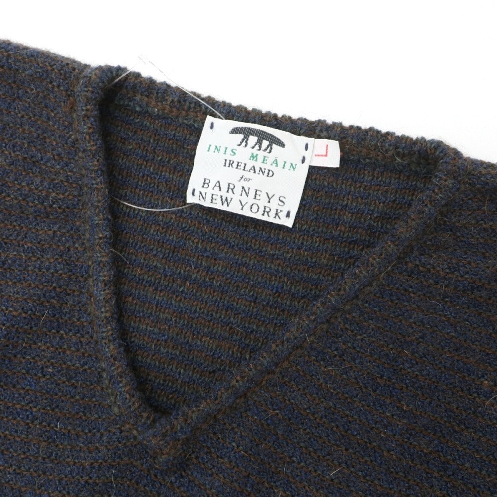 【中古】イニシュマン INIS MEAIN BARNEY NEW YORK別注 アルパカウール Vネック プルオーバーニット ネイビーxブラウン【サイズL】【 状態ランクB 】【 メンズ 】
