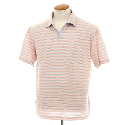 【中古】ゼニアスポーツ Zegna SPORT ストレッチ コットン ボーダー 半袖ポロシャツ オレンジxマルチカラー【サイズM】【 状態ランクB 】【 メンズ 】