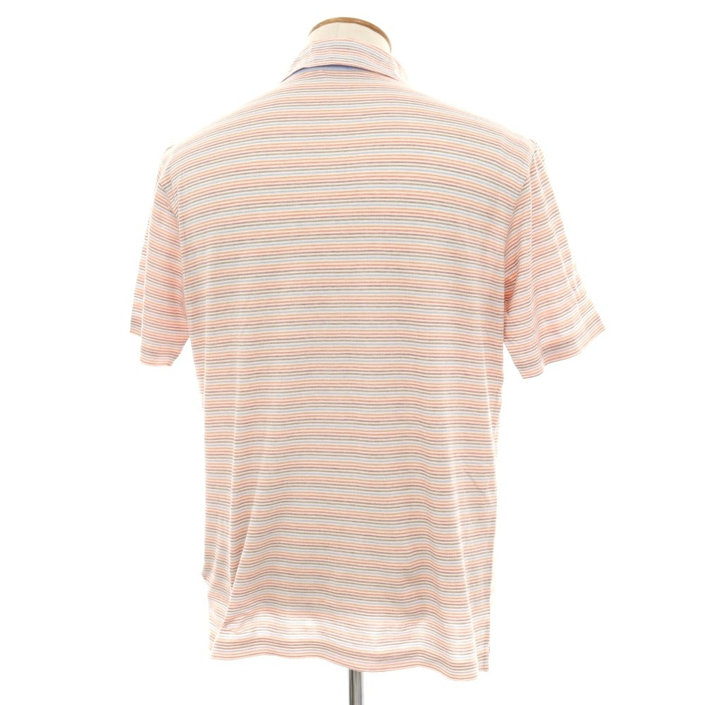 【中古】ゼニアスポーツ Zegna SPORT ストレッチ コットン ボーダー 半袖ポロシャツ オレンジxマルチカラー【サイズM】【 状態ランクB 】【 メンズ 】