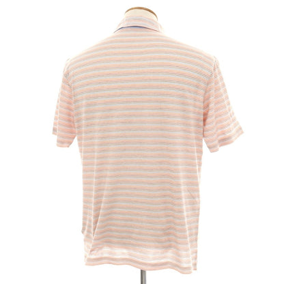 【中古】ゼニアスポーツ Zegna SPORT ストレッチ コットン ボーダー 半袖ポロシャツ オレンジxマルチカラー【サイズM】【 状態ランクB 】【 メンズ 】