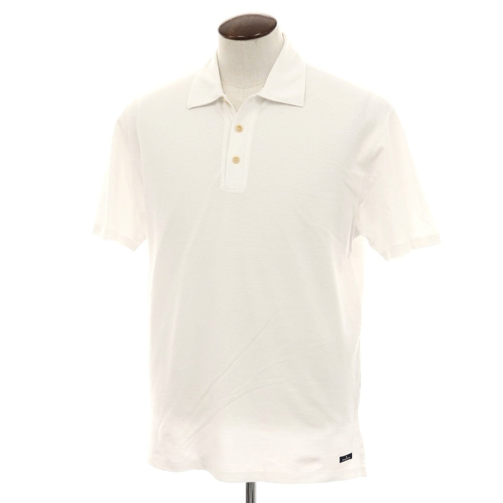 【中古】エルメネジルドゼニア Ermenegildo Zegna 鹿の子調コットン 半袖ポロシャツ ホワイト【サイズM】【 状態ランクC 】【 メンズ 】