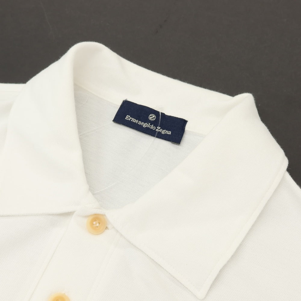 【中古】エルメネジルドゼニア Ermenegildo Zegna 鹿の子調コットン 半袖ポロシャツ ホワイト【サイズM】【 状態ランクC 】【 メンズ 】
