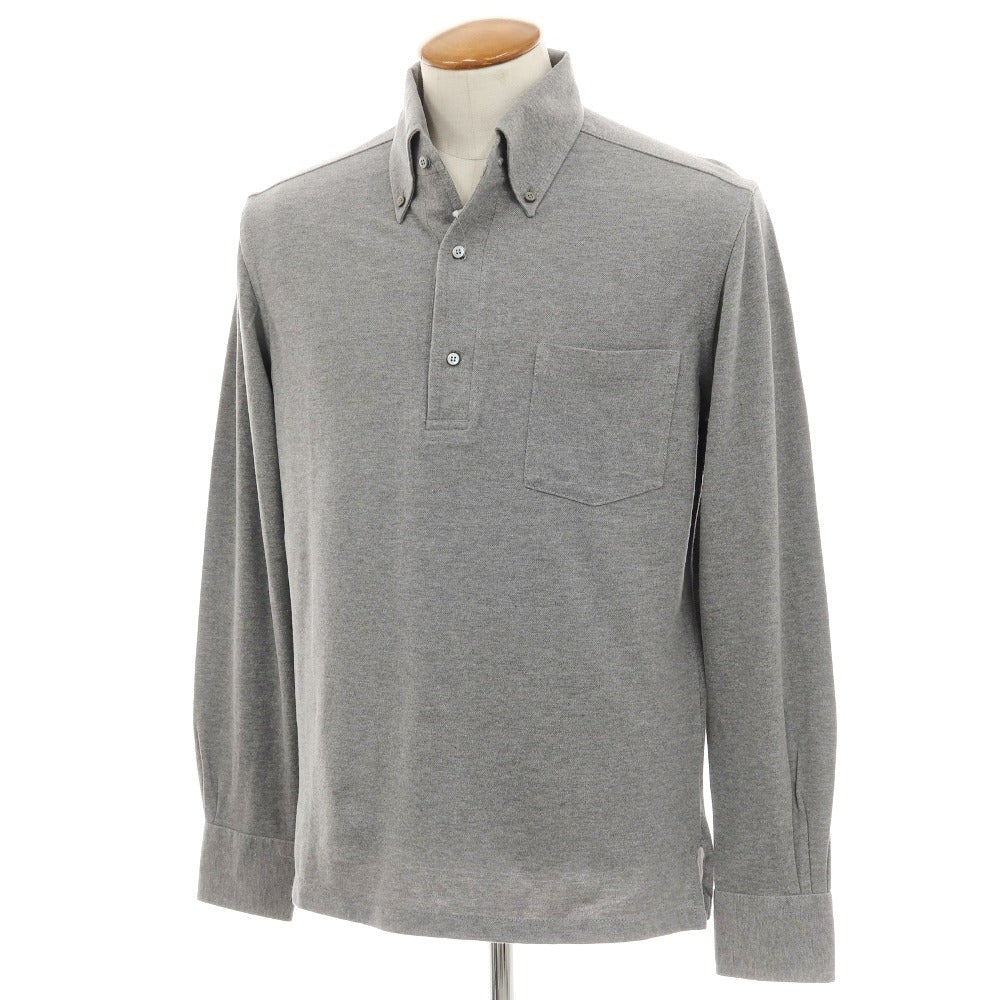 【中古】ジーゼニア Z Zegna 鹿の子調コットン ボタンダウンワンピースカラー 長袖ポロシャツ グレー【サイズM/50】【 状態ランクB 】【 メンズ 】