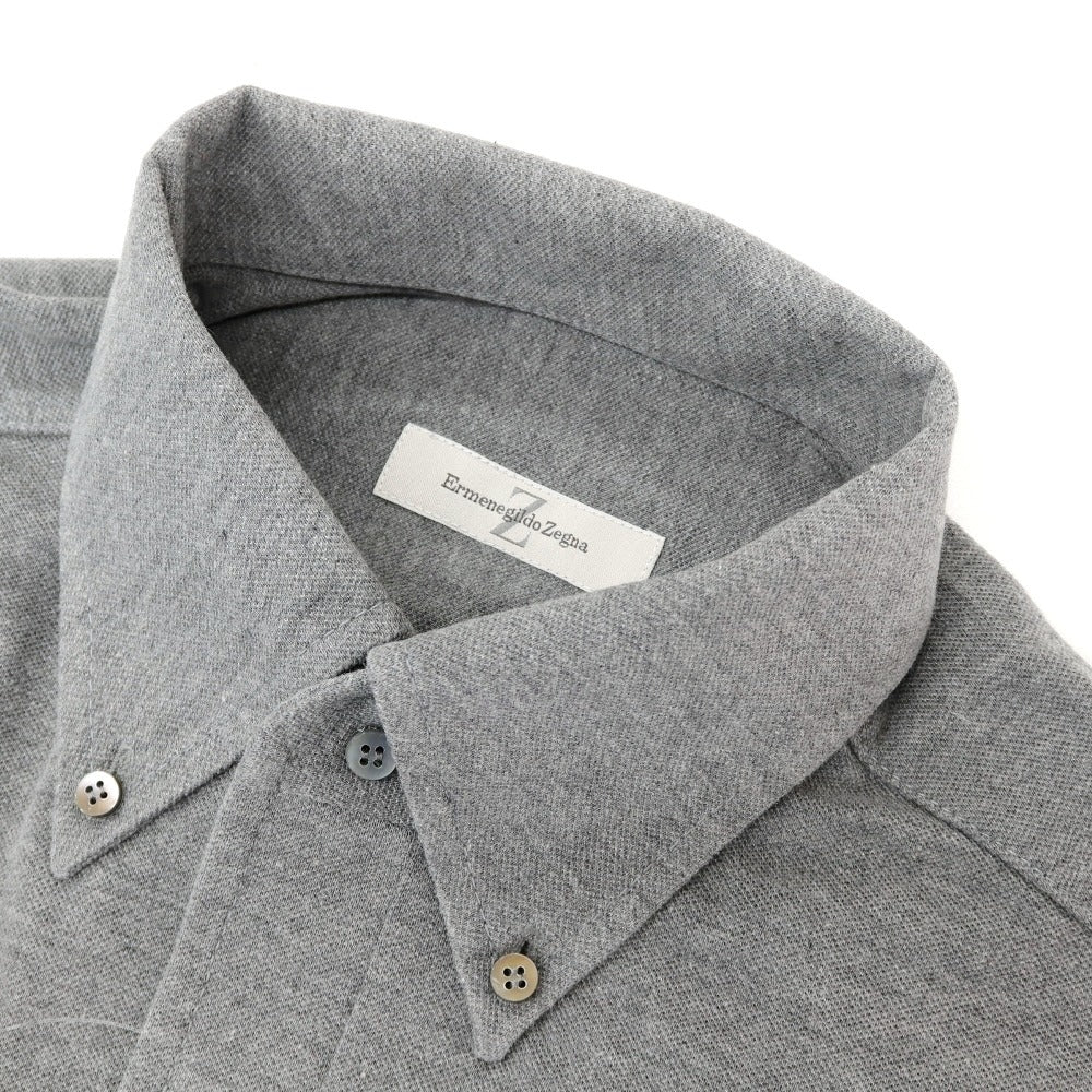 【中古】ジーゼニア Z Zegna 鹿の子調コットン ボタンダウンワンピースカラー 長袖ポロシャツ グレー【サイズM/50】【 状態ランクB 】【 メンズ 】