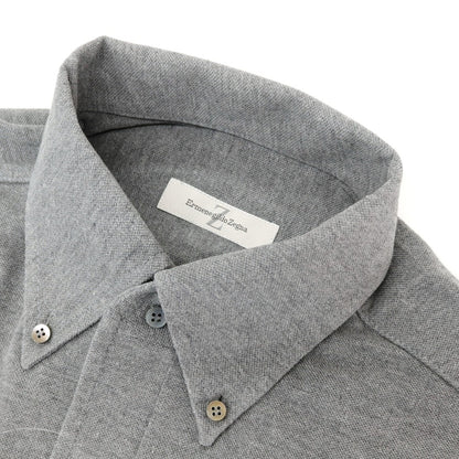 【中古】ジーゼニア Z Zegna 鹿の子調コットン ボタンダウンワンピースカラー 長袖ポロシャツ グレー【サイズM/50】【 状態ランクB 】【 メンズ 】