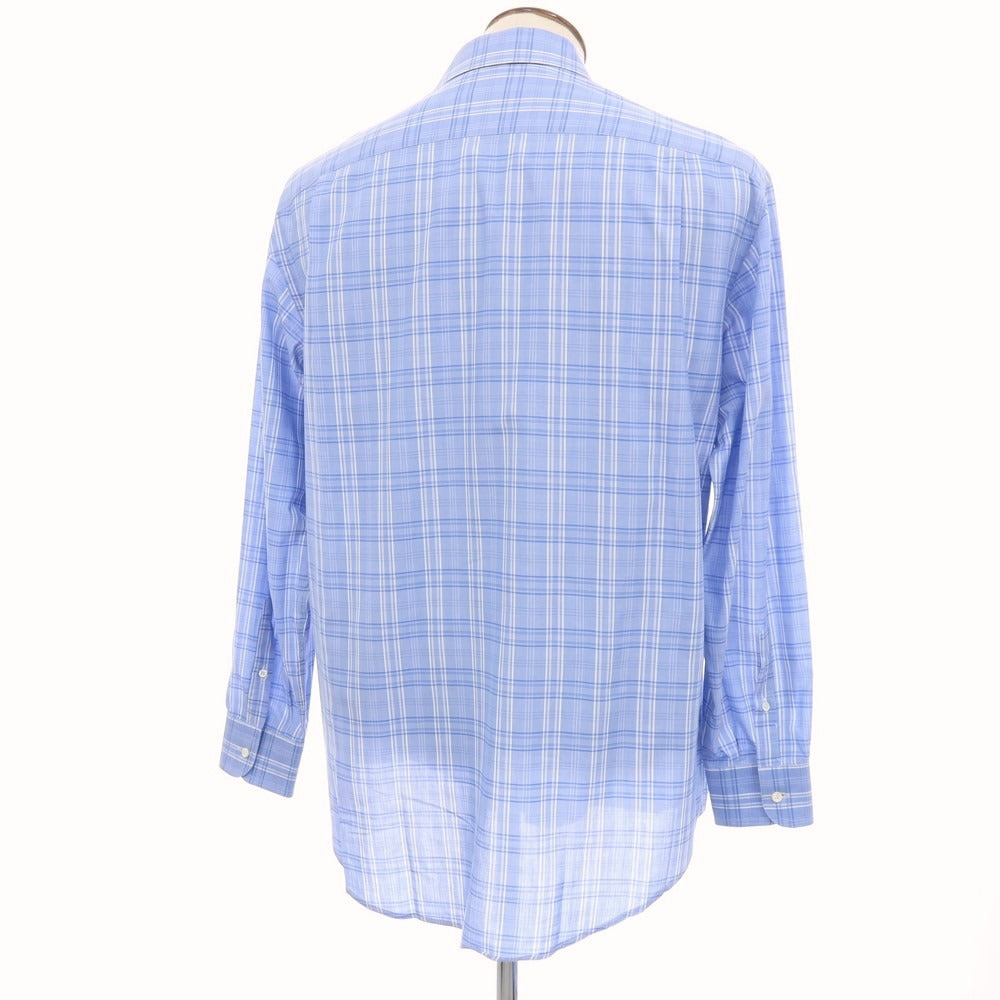 【中古】エルメネジルドゼニア Ermenegildo Zegna コットン チェック セミワイドカラー ドレスシャツ ブルーxホワイト【サイズ41】【 状態ランクC 】【 メンズ 】