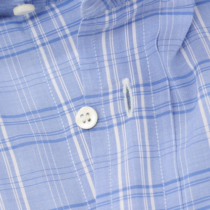 【中古】エルメネジルドゼニア Ermenegildo Zegna コットン チェック セミワイドカラー ドレスシャツ ブルーxホワイト【サイズ41】【 状態ランクC 】【 メンズ 】