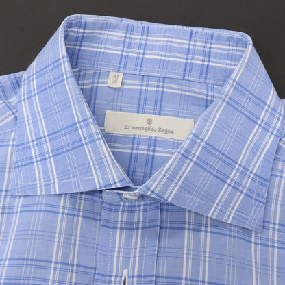 【中古】エルメネジルドゼニア Ermenegildo Zegna コットン チェック セミワイドカラー ドレスシャツ ブルーxホワイト【サイズ41】【 状態ランクC 】【 メンズ 】