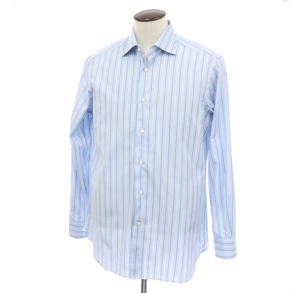【中古】エルメネジルドゼニア Ermenegildo Zegna コットン ストライプ セミワイドカラー ドレスシャツ ライトブルーxホワイト【サイズ41】【 状態ランクC 】【 メンズ 】