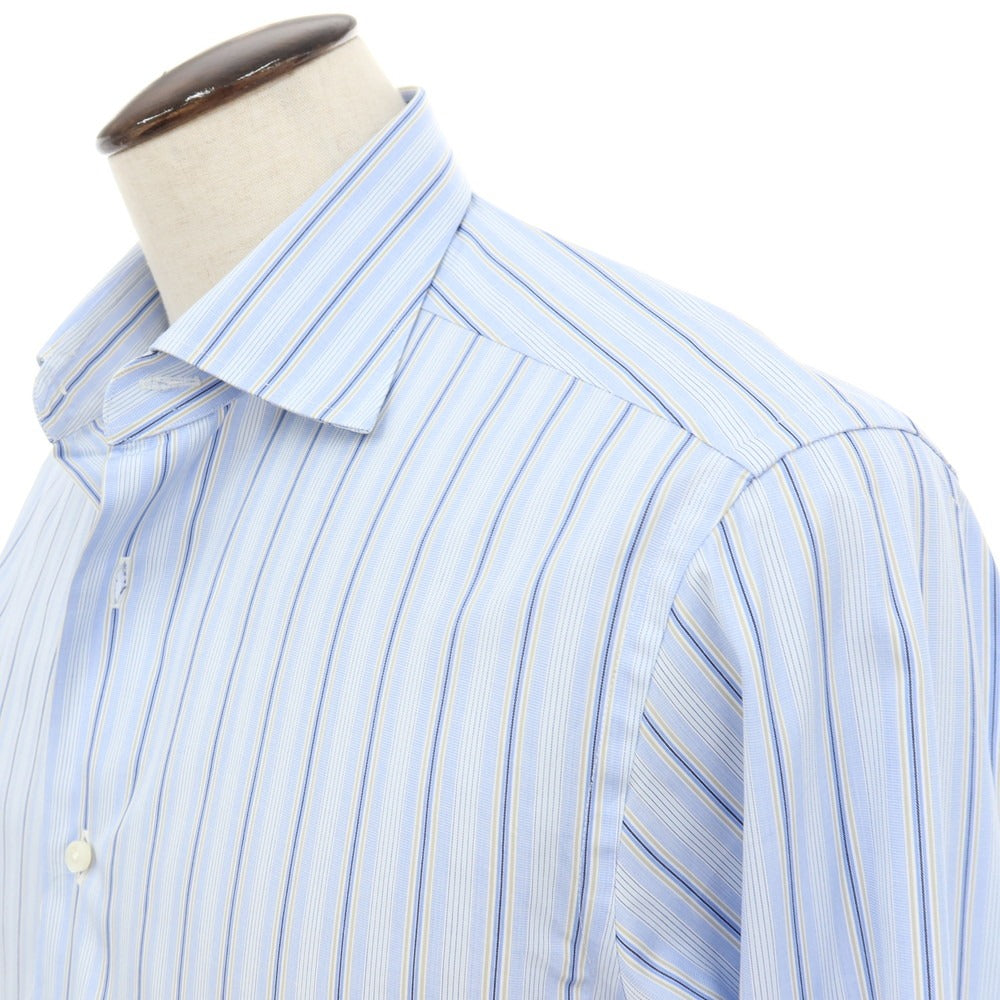 【中古】エルメネジルドゼニア Ermenegildo Zegna コットン ストライプ セミワイドカラー ドレスシャツ ライトブルーxホワイト【サイズ41】【 状態ランクC 】【 メンズ 】