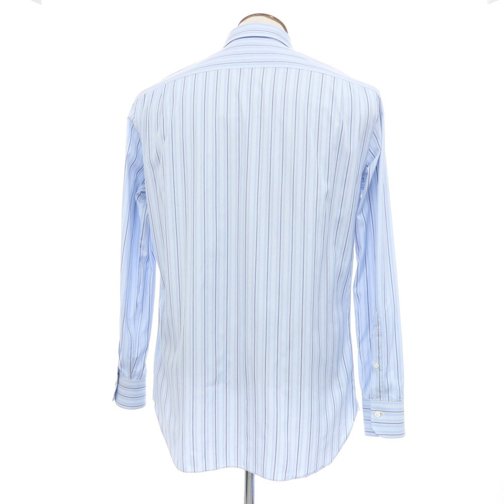【中古】エルメネジルドゼニア Ermenegildo Zegna コットン ストライプ セミワイドカラー ドレスシャツ ライトブルーxホワイト【サイズ41】【 状態ランクC 】【 メンズ 】
