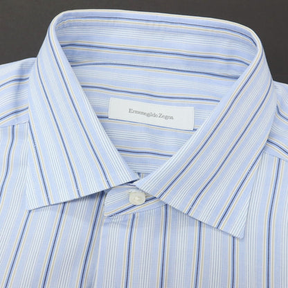 【中古】エルメネジルドゼニア Ermenegildo Zegna コットン ストライプ セミワイドカラー ドレスシャツ ライトブルーxホワイト【サイズ41】【 状態ランクC 】【 メンズ 】