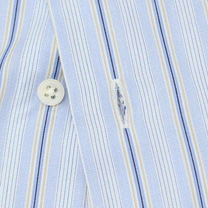 【中古】エルメネジルドゼニア Ermenegildo Zegna コットン ストライプ セミワイドカラー ドレスシャツ ライトブルーxホワイト【サイズ41】【 状態ランクC 】【 メンズ 】