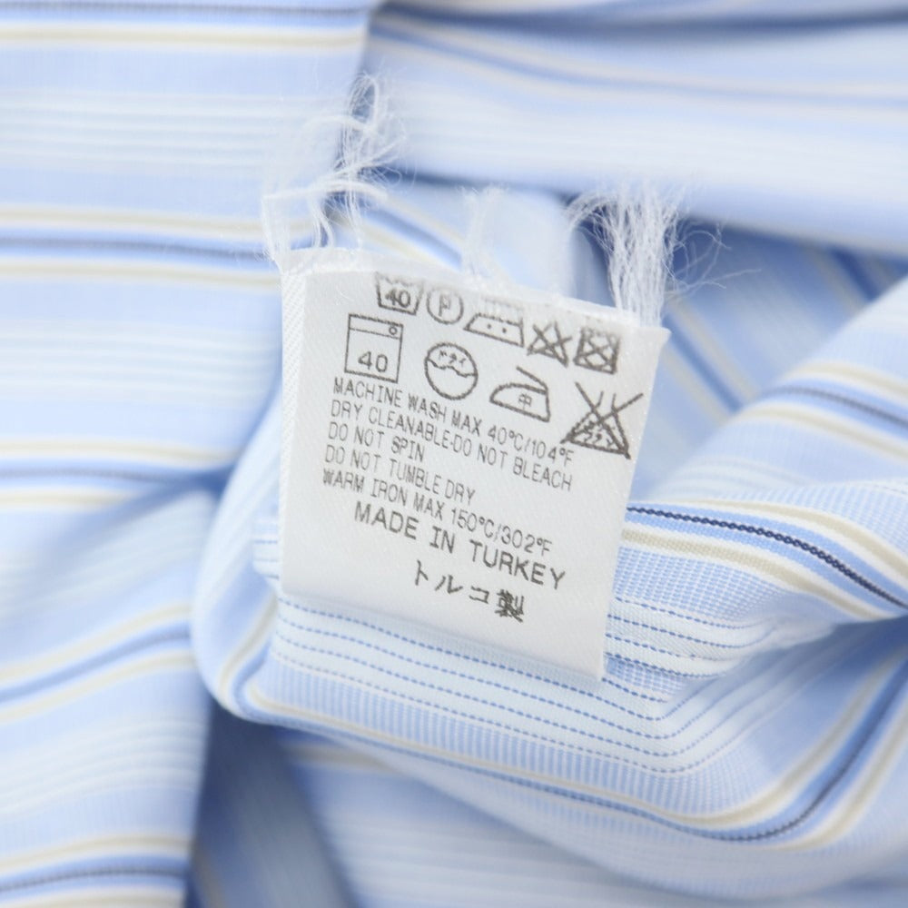 【中古】エルメネジルドゼニア Ermenegildo Zegna コットン ストライプ セミワイドカラー ドレスシャツ ライトブルーxホワイト【サイズ41】【 状態ランクC 】【 メンズ 】