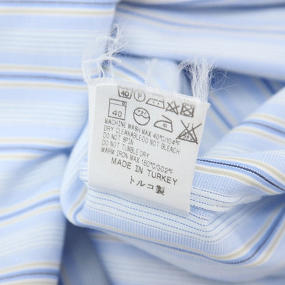 【中古】エルメネジルドゼニア Ermenegildo Zegna コットン ストライプ セミワイドカラー ドレスシャツ ライトブルーxホワイト【サイズ41】【 状態ランクC 】【 メンズ 】