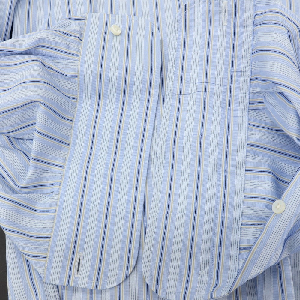 【中古】エルメネジルドゼニア Ermenegildo Zegna コットン ストライプ セミワイドカラー ドレスシャツ ライトブルーxホワイト【サイズ41】【 状態ランクC 】【 メンズ 】