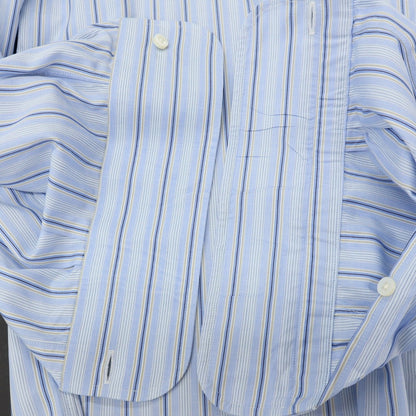 【中古】エルメネジルドゼニア Ermenegildo Zegna コットン ストライプ セミワイドカラー ドレスシャツ ライトブルーxホワイト【サイズ41】【 状態ランクC 】【 メンズ 】