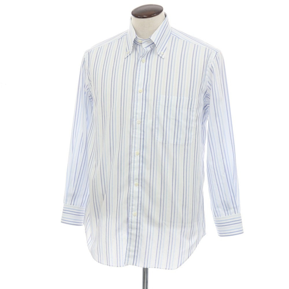 【中古】エルメネジルドゼニア Ermenegildo Zegna コットン ストライプ ボタンダウン ドレスシャツ ホワイトxブルー系【サイズ41】【 状態ランクC 】【 メンズ 】