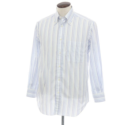 【中古】エルメネジルドゼニア Ermenegildo Zegna コットン ストライプ ボタンダウン ドレスシャツ ホワイトxブルー系【サイズ41】【 状態ランクC 】【 メンズ 】