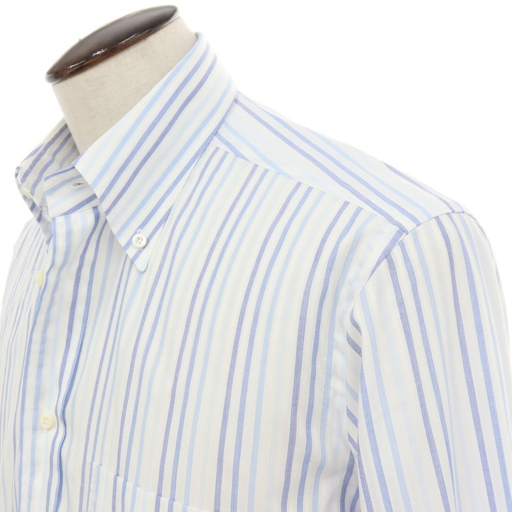【中古】エルメネジルドゼニア Ermenegildo Zegna コットン ストライプ ボタンダウン ドレスシャツ ホワイトxブルー系【サイズ41】【 状態ランクC 】【 メンズ 】