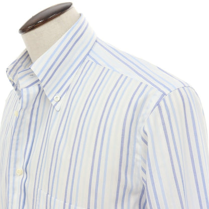 【中古】エルメネジルドゼニア Ermenegildo Zegna コットン ストライプ ボタンダウン ドレスシャツ ホワイトxブルー系【サイズ41】【 状態ランクC 】【 メンズ 】