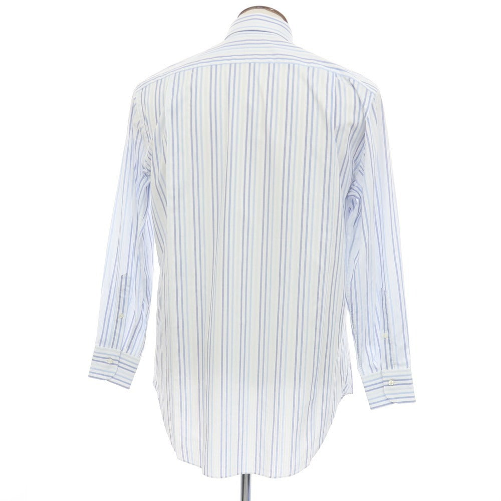 【中古】エルメネジルドゼニア Ermenegildo Zegna コットン ストライプ ボタンダウン ドレスシャツ ホワイトxブルー系【サイズ41】【 状態ランクC 】【 メンズ 】