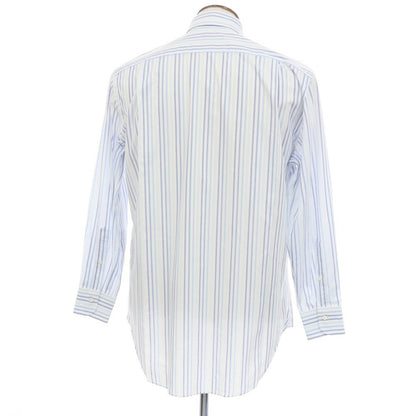 【中古】エルメネジルドゼニア Ermenegildo Zegna コットン ストライプ ボタンダウン ドレスシャツ ホワイトxブルー系【サイズ41】【 状態ランクC 】【 メンズ 】