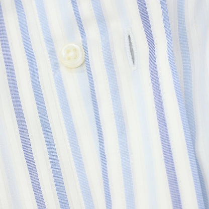 【中古】エルメネジルドゼニア Ermenegildo Zegna コットン ストライプ ボタンダウン ドレスシャツ ホワイトxブルー系【サイズ41】【 状態ランクC 】【 メンズ 】