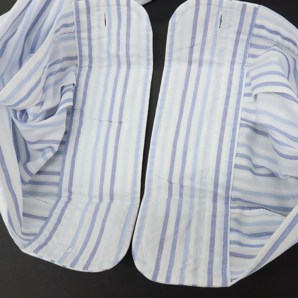 【中古】エルメネジルドゼニア Ermenegildo Zegna コットン ストライプ ボタンダウン ドレスシャツ ホワイトxブルー系【サイズ41】【 状態ランクC 】【 メンズ 】