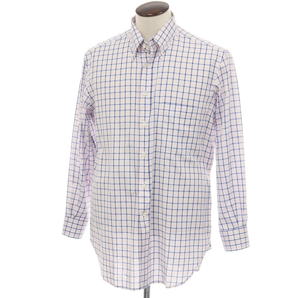 【中古】エルメネジルドゼニア Ermenegildo Zegna コットン チェック ボタンダウン ドレスシャツ ホワイトxピンク【サイズ41】【 状態ランクB 】【 メンズ 】