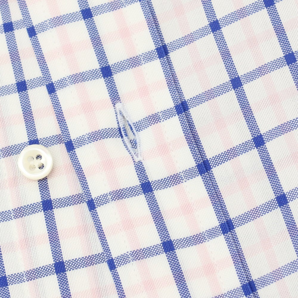 【中古】エルメネジルドゼニア Ermenegildo Zegna コットン チェック ボタンダウン ドレスシャツ ホワイトxピンク【サイズ41】【 状態ランクB 】【 メンズ 】