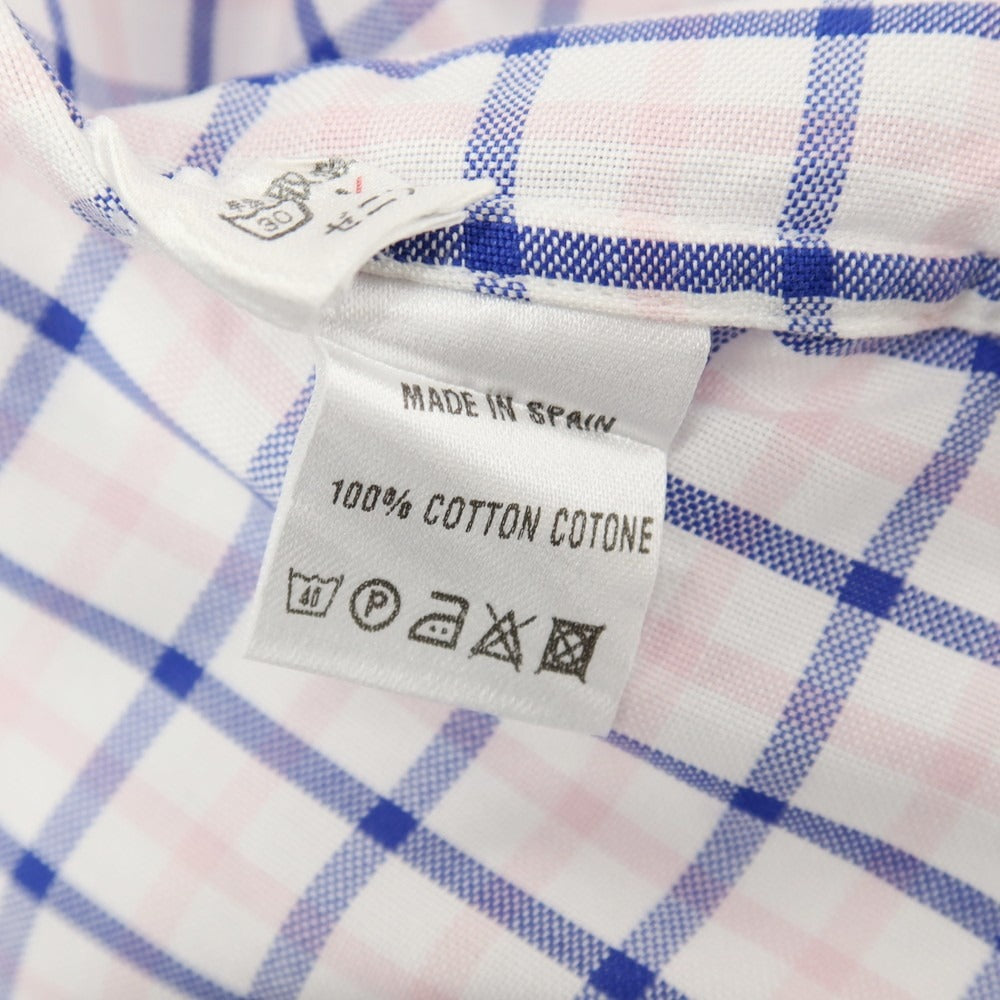 【中古】エルメネジルドゼニア Ermenegildo Zegna コットン チェック ボタンダウン ドレスシャツ ホワイトxピンク【サイズ41】【 状態ランクB 】【 メンズ 】