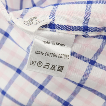 【中古】エルメネジルドゼニア Ermenegildo Zegna コットン チェック ボタンダウン ドレスシャツ ホワイトxピンク【サイズ41】【 状態ランクB 】【 メンズ 】