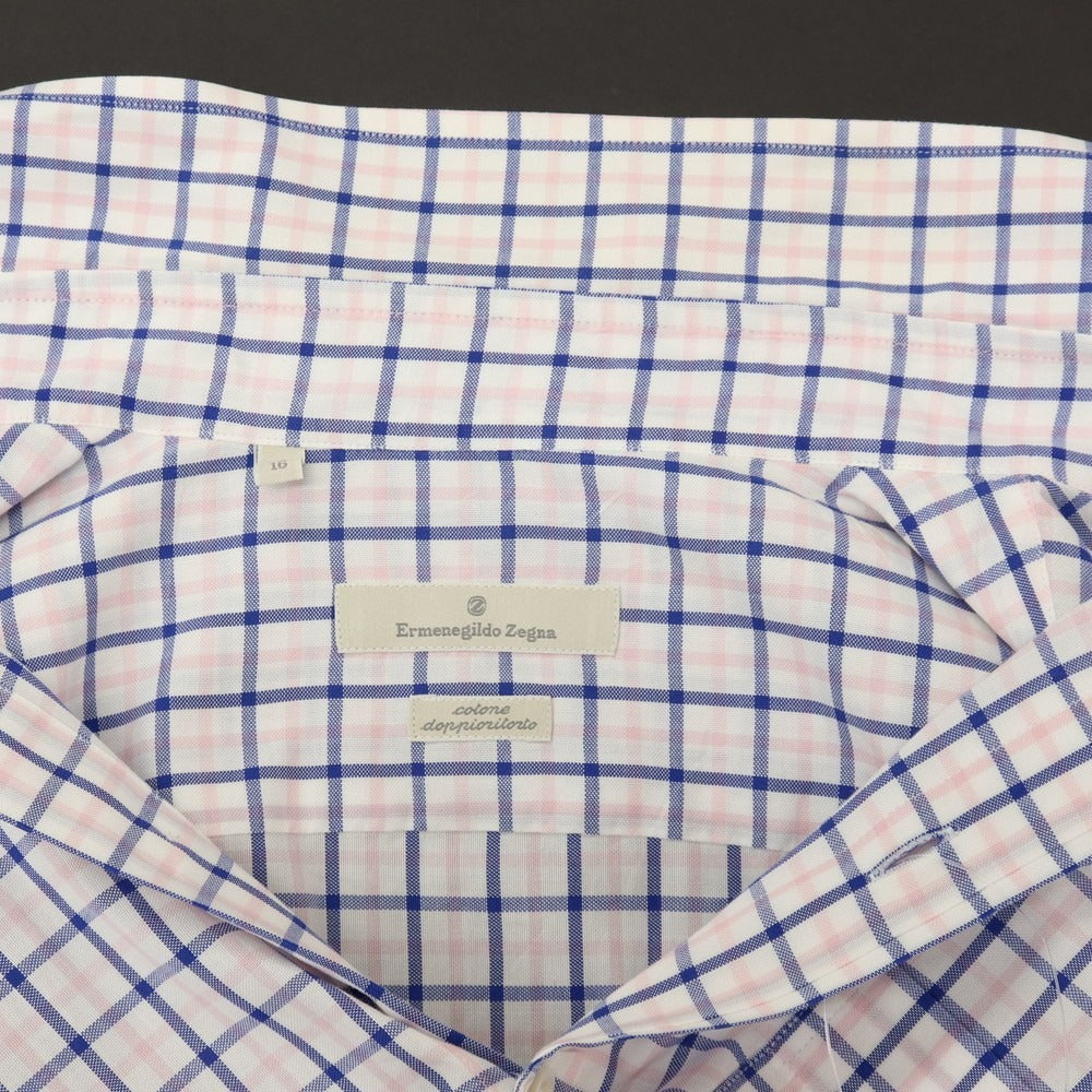 【中古】エルメネジルドゼニア Ermenegildo Zegna コットン チェック ボタンダウン ドレスシャツ ホワイトxピンク【サイズ41】【 状態ランクB 】【 メンズ 】