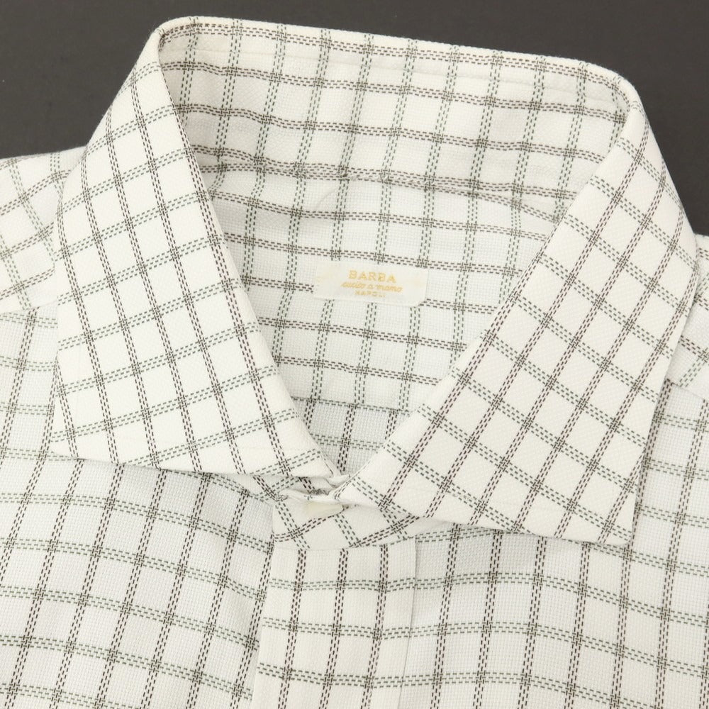 【中古】バルバ BARBA コットン チェック ワイドカラー ドレスシャツ ホワイトxカーキ【サイズ41】【 状態ランクC 】【 メンズ 】