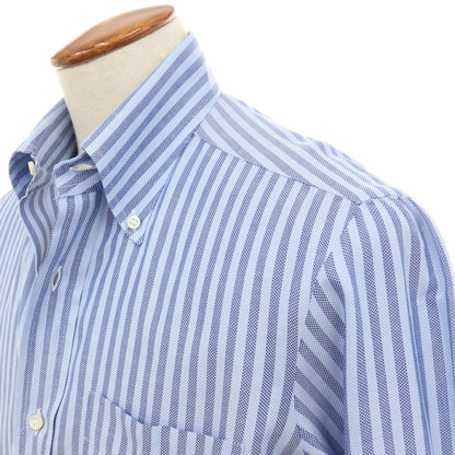 【中古】バルバ BARBA コットン ストライプ ボタンダウン ドレスシャツ ブルーxネイビー【サイズ40】【 状態ランクC 】【 メンズ 】