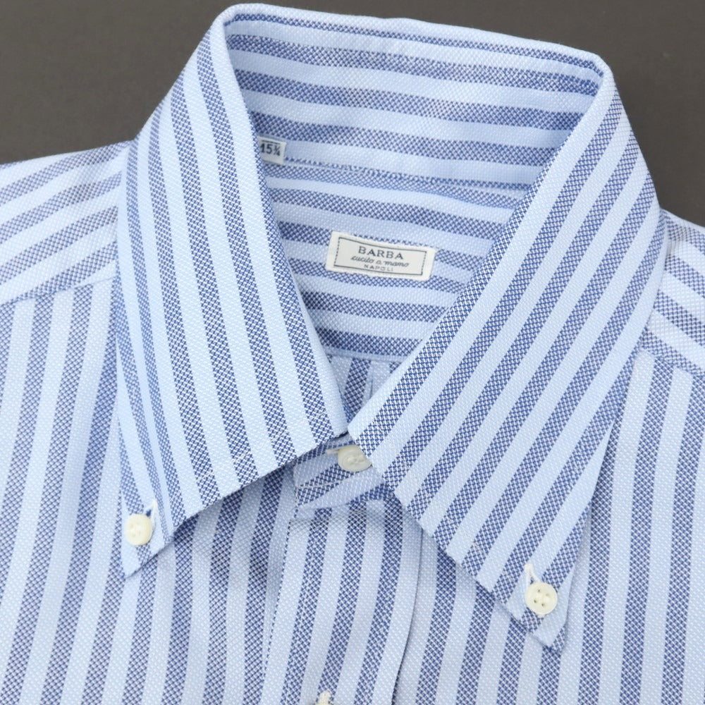 【中古】バルバ BARBA コットン ストライプ ボタンダウン ドレスシャツ ブルーxネイビー【サイズ40】【 状態ランクC 】【 メンズ 】